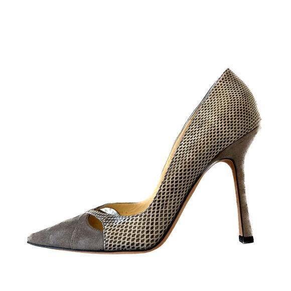 Jimmy Choo Grey Suede & Snakeskin Pumps Size 38 - Picture 3 of 14